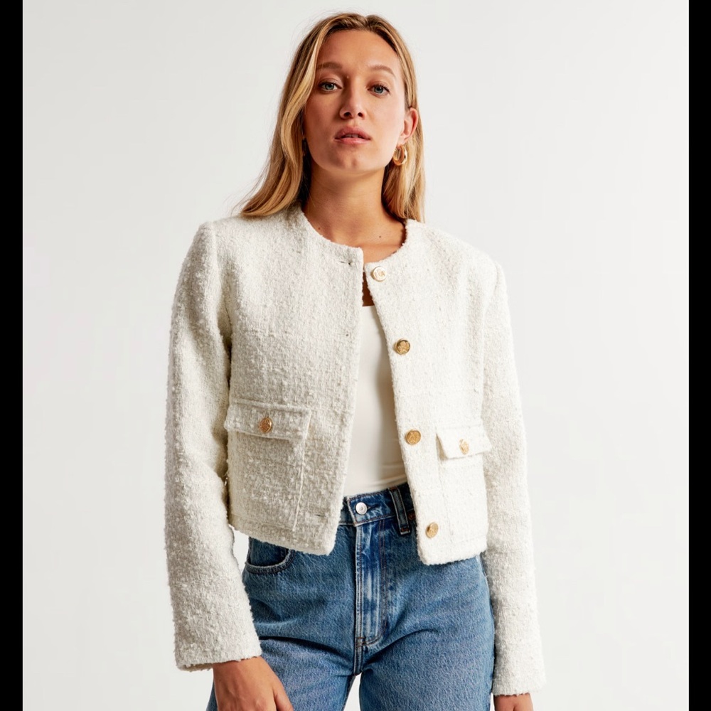 Abercrombie womens collarless tweed jacket